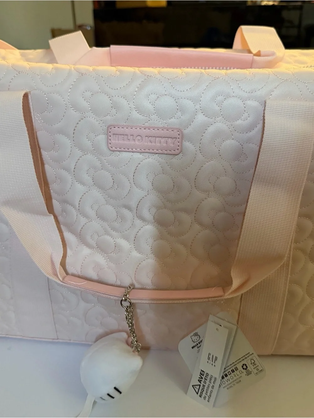Hello Kitty Light Pink Quilted Tote with Plush Charm